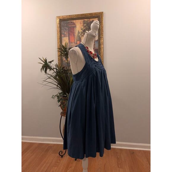 Zara Basic A-Line Dress Women Medium Blue Viscose Pleated Sleeveless Side Zipper - Picture 7 of 12